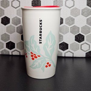 Starbucks Holiday Mint Red Holly Berry Tumbler 12 Ounce Ceramic